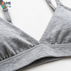 SUHE High Stretch Cotton Spandex Triangle Thin Breathable V Neck Wire Free Women's Halter Soft Yoga Bra One-piece Quick Dry - Product Image 4