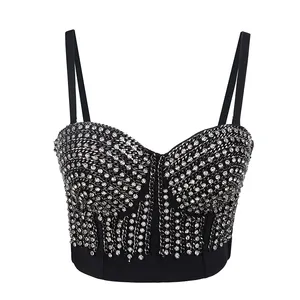 Weiße Perle und Perlen rücken freies Crop Top für Mode New Style Sexy Nighty Korsett Bustier