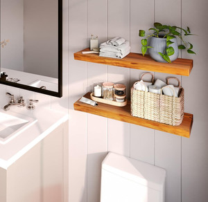 2 देहाती एसिशिया लाइव एज फ्लोटिंग अलमारियों का गर्म विक्रय सेट आधुनिक लकड़ी की दीवार-घुड़सवार अलमारियों हाथ से चित्रित तकनीक - Product Image 2