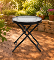 Table d'appoint ronde pliante, table de patio avec plateau en verre trempé, table à manger pour jardin, table ronde pliable en verre