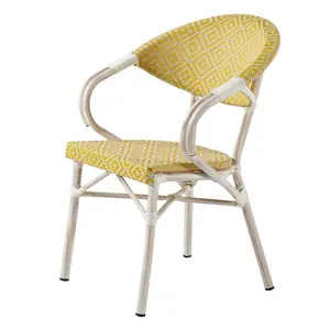 Yellow French Stackable Patio Wicker Furniture Outdoor Garden Aluminum Rattan Bistro Chair