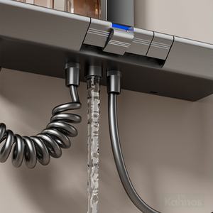 Système de douche mural moderne à poignée unique, finition chromée, jet de pluie piano, thermostat, jet doux, pause, pulvérisation céramique - Product Image 3