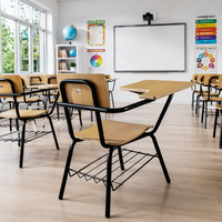 Fauteuil tablette avec tablette d'écriture, dossier en bois, structure en acier, chaise de bureau 2-en-1 pour salle de classe, université, amphithéâtre