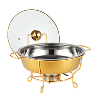 Plat à réchaud rond doré avec couvercle en verre, chauffe-plats pour buffets, équipement de maintien au chaud pour soupes et traiteur