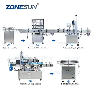 ZONESUN ZS-FAL180P2自動ボトルラベラー液体充填キャッピングおよびラベリングマシンプラスチックボトルラウンド