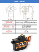 Mini servo analogique numérique EMAX ES08A ES08MA ES08MD 8,5g 12g 15T avec engrenages en plastique et en métal pour avion RC à aile fixe miniature