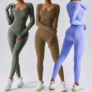 Combinaison une pièce Sexy sans couture pour femmes, combinaison de sport, Yoga, Gym, manches longues, Fitness, danse, ensemble de vêtements d'entraînement