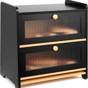 Boîte à pain en bambou double couche, 2 niveaux, grande capacité, rangement pour aliments sur comptoir de cuisine - Product Image 5
