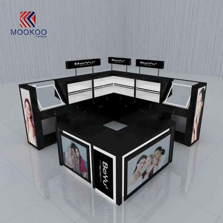 Chinese Supplier Customized Wooden Cosmetic Display Kiosk Shopping Mall Makeup Kiosk Design