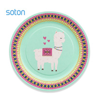 Assiettes en papier jetables personnalisées Soton, écologiques, thème lama/alpaga, pour fêtes d'anniversaire, vaisselle biodégradable en gros
