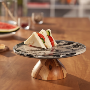 Support à gâteaux rond en bois d'acacia, pieds imprimés, vaisselle de table, pièce de centre de table en bois - Product Image 1