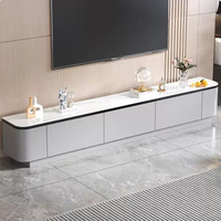 Ensemble de meubles TV modernes et minimalistes, meuble TV et table basse avec plateau en pierre frittée blanche, grand meuble de rangement à tiroirs