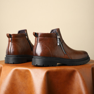 Botas de Trabajo de Piel de Oveja para Hombre, Botas de Motociclista Cálidas y Modernas con Suela de Goma, Botas Vaqueras de Goma para Hombre - Product Image 3