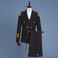 XXXXXL Plus La Taille Capitaine Officier Sailor Peacoat Costume Hommes Blazer Costume Frange Marching Band Veste Uniforme pour Adulte Manteau + Pantalon