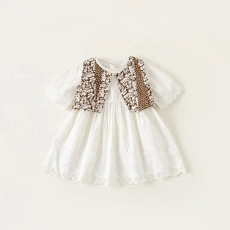 2023 детское платье с цветочным принтом, новое летнее платье в лесном стиле для девочек, юбка с коротким рукавом, детское платье принцессы