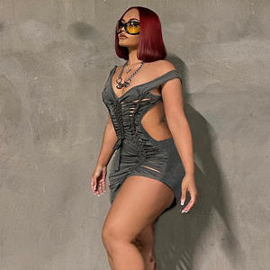 Mini vestido sexual Sexy para mujer, bandanas ahuecadas sin mangas, con espalda descubierta y cordón ajustable - Product Image 4