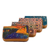 Dompet Koin PU Lintas Batas Bahan Ramah Lingkungan Penutup Ritsleting Cetak Berwarna Penuh Pola Multi-warna Tempat Koin