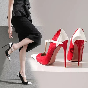 Spring New Black <strong>White</strong> Patchwork Women Wedding <strong>Pumps</strong> Spike High Heels <strong>Lady</strong> Dress Shoes Plus Big Size 34-47 - Product Image 1