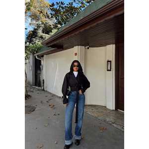 <b>Black</b> Sheep Skin Double-Breasted Jacket with Quilted Features <b>Windbreaker</b> Style for Spring and Fall Dyed Decorated with Fur - Product Image 1