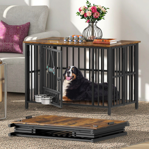 Mangkuk anjing kayu lipat Modern furnitur dapat diatur mangkuk nama Tag akhir meja untuk anjing besar (35-60 Lb) tidak ada perakitan ruang tamu - Product Image 5