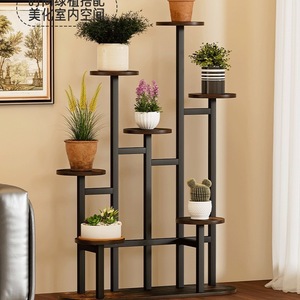 Support de plantes en métal pour intérieur, en fer et bois, à plusieurs niveaux, style industriel, étagère de présentation pour pots de fleurs - Product Image 2