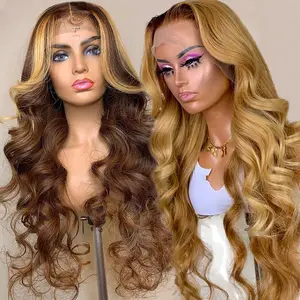 Vente en gros perruques brunes longues pour femmes 27 perruque frontale en dentelle 100 pour cent de cheveux humains brésiliens tisse et perruques afrique du sud