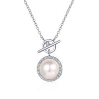 Collier Pendentif en Argent Sterling S925 avec Perle d'Eau Douce et Moissanite en Forme de T pour Femme, Idéal pour Mariage et Fêtes