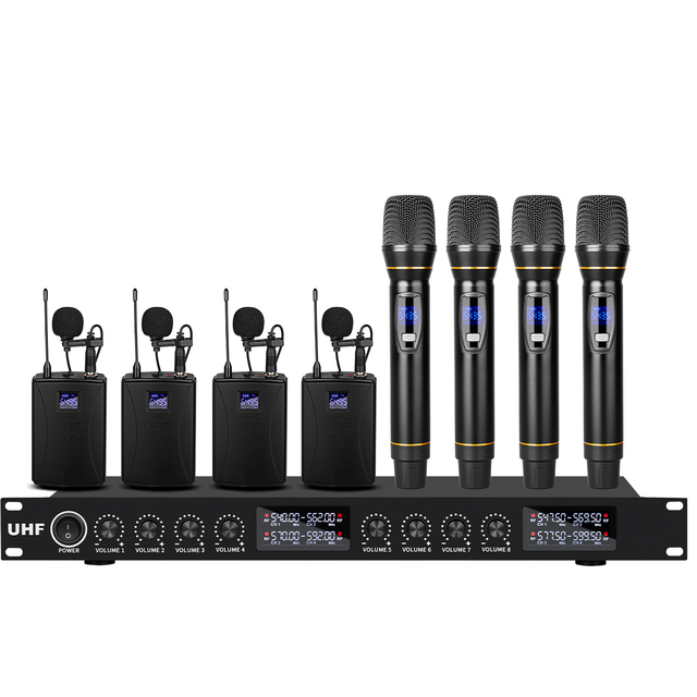 DF208 Professional Microfone Lapela 8-Channel UHF Wireless Lapel Lavalier Microphone System with Handheld Microphone