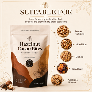Sachets Doypack mats de qualité alimentaire avec fermeture éclair, imprimés sur mesure, refermables, pour morceaux de noisettes et de cacao - Product Image 2