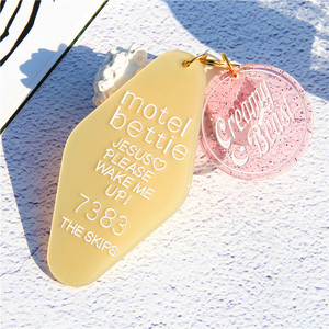 Acrylic Keychain Plastic Acrylicplastic Plastic Printing Keychain House Round Shaped Transparent Glitter Motel Charm Clear Acrylic Hotel Keychain Custom Design Plastic Keychain
