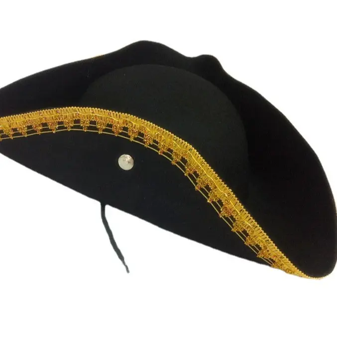 Adult Tricorn Hat Pirate Hat with 3 Cornered Cocked Cap for Cosplay Halloween Costume Accessory Party