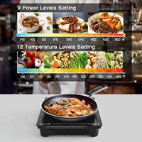 Cuisinière à induction en céramique multifonction 1000W-2000W, 9 niveaux, 12 températures réglables, minuterie 3 heures, verrouillage de sécurité, portable