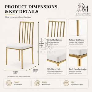 Gold Vertical Slat Back Stainless Steel Event Chair with <b>White</b> <b>Cushion</b> for Wedding and Hotel Banquets Wholesale Seating - Product Image 4
