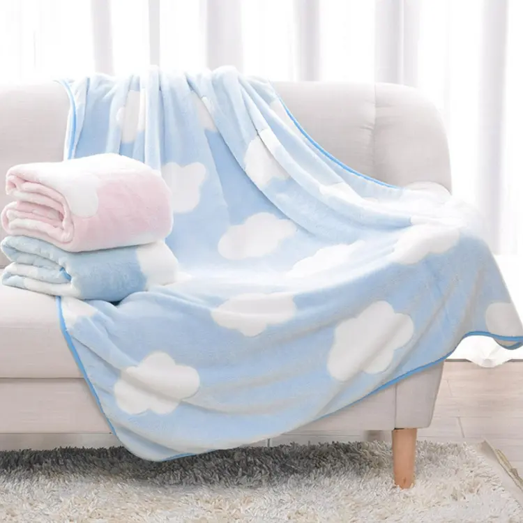 Kingcason China Factory Made In China Cloud Printed Super Soft Cute Flannel Fleece Fabric Plush Baby Sofa Blanket For Kids Adult