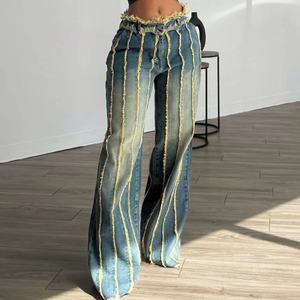 Nueva Llegada, Jeans de Pierna Ancha para Mujer, de Alta Calidad, Estilo Hip-Hop Urbano, Lavado Ácido, Desgastado, Tallas Grandes, Cintura Baja, Corte Holgado - Product Image 1