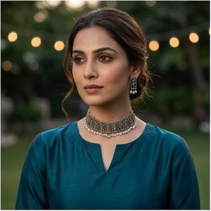 DIVYORO Krishna Motif <b>Choker</b> Set Oxidized <b>Silver</b> Intricate Design Designer Elegant Jewelry Set with Earrings Fashion Jewelry - Product Image 2