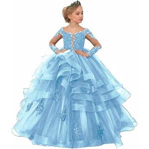 Abiti da ragazza di fiori all'uncinetto in pizzo di poliestere per matrimoni o collo di raso lungo pavimento 3D Appliques stile Preppy abito da ballo per <span class=keywords><strong>bambini</strong></span> - Product Image 6