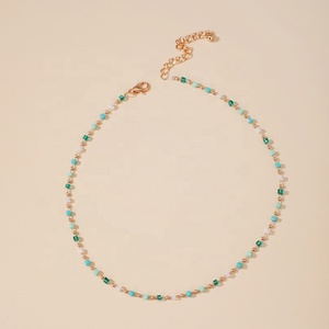 O. G o.t collier <span class=keywords><strong>en</strong></span> perles rondes plaqué or, pour fille, chaîne perlée, Style vert et blanc - Product Image 1
