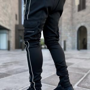 Wholesale Price Fashion Street Style Side <b>Cargo</b> Pockets Black Customize logo Skinny Men Track <b>Pants</b> - Product Image 5