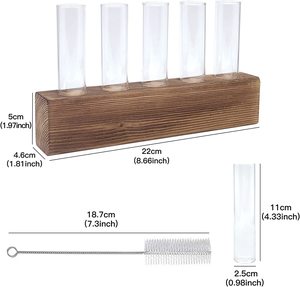 Station de propagation pour plantes, support en bois avec 5 tubes en verre, terrarium de bureau pour la décoration de la maison, du bureau et du jardin - Product Image 2