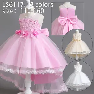 Blumen mädchen Party kleider für Neujahr Baby Mädchen Ärmellose Perle Prinzessin Hochzeits kleid Kinder Kleidung Vestidos 2-10Y