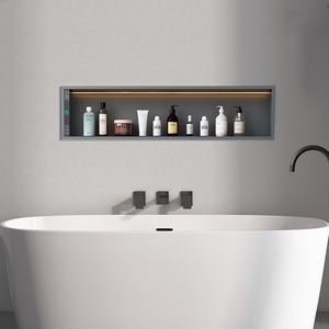 INTERLAN WC8221 Meuble-lavabo moderne autoportant pour salle de bain, miroir <span class=keywords><strong>argent</strong></span>é, <span class=keywords><strong>bois</strong></span>, acier inoxydable, mural, encastré, usage hôtelier, classique - Product Image 1