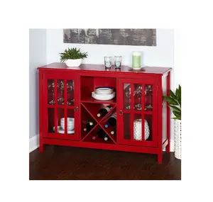 自助餐木制厨柜红色波特兰收藏葡萄酒自助餐餐具柜带两个橱柜一个架子和4瓶酒架