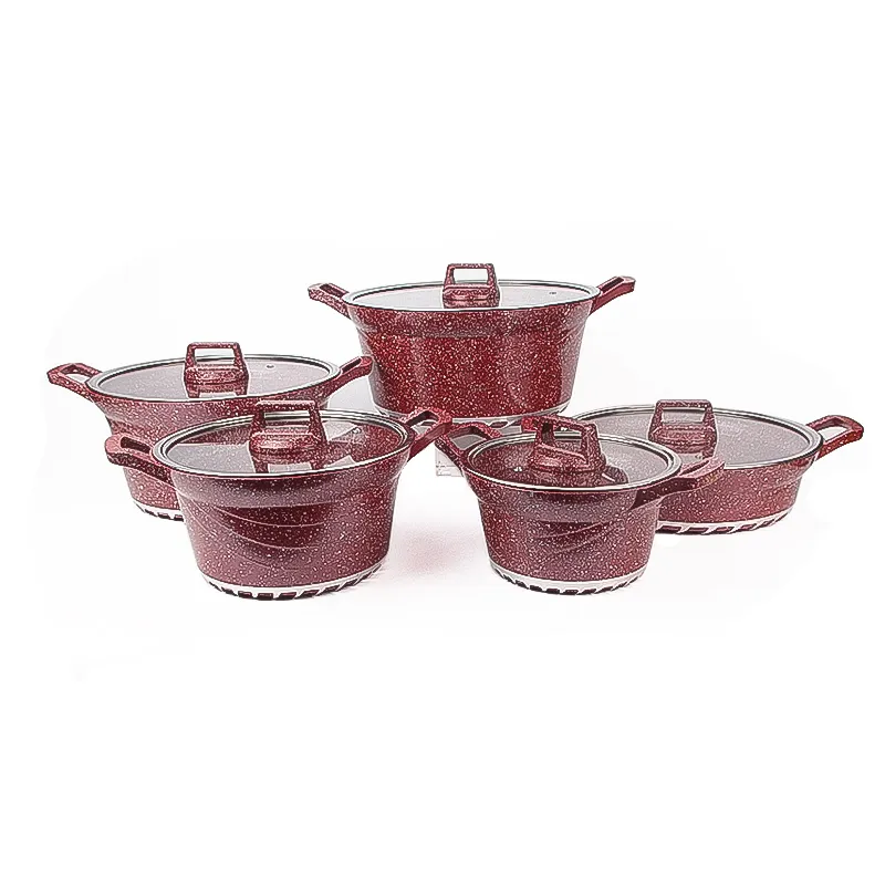 Factory Wholesale 10-pcs Granite Cookware Set Household Die Casting Aluminum Pot Set Kitchen Cooking Pot High Quality Soup Pot
