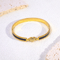 POWELL Bracelet jonc ouvert en acier inoxydable, design mixte, plaqué or 18 carats, émail CZ, étanche, pour femme, vente en gros
