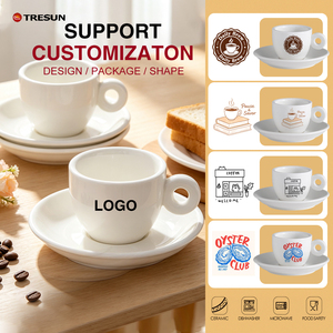 Ensemble tasse et soucoupe à café en porcelaine blanche, petit format, 2,5, 2,7, 3,5 oz, compatible lave-vaisselle, avec logo OEM, pour café expresso - Product Image 4