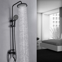 Système de douche 3 fonctions en laiton noir mat - Base à main réglable en hauteur, tête de pulvérisation multi-jets en ABS et bec de baignoire rotatif