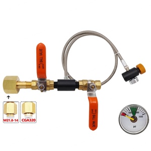 Kit adaptador de cilindro de recarga de CO2 con manómetro de doble válvula y manguera de acero inoxidable de 24 pulgadas para herramientas de llenado de aire de dispensadores de soda - Product Image 1