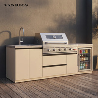 Îlot de barbecue commercial modulaire en aluminium VANRIOS, cuisine extérieure moderne imperméable avec évier et réfrigérateur