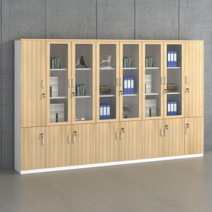 Armoire de classement en bois à 5 niveaux avec porte vitrée verrouillable, meuble de rangement de bureau, bibliothèque, armoire d'archives - Product Image 2